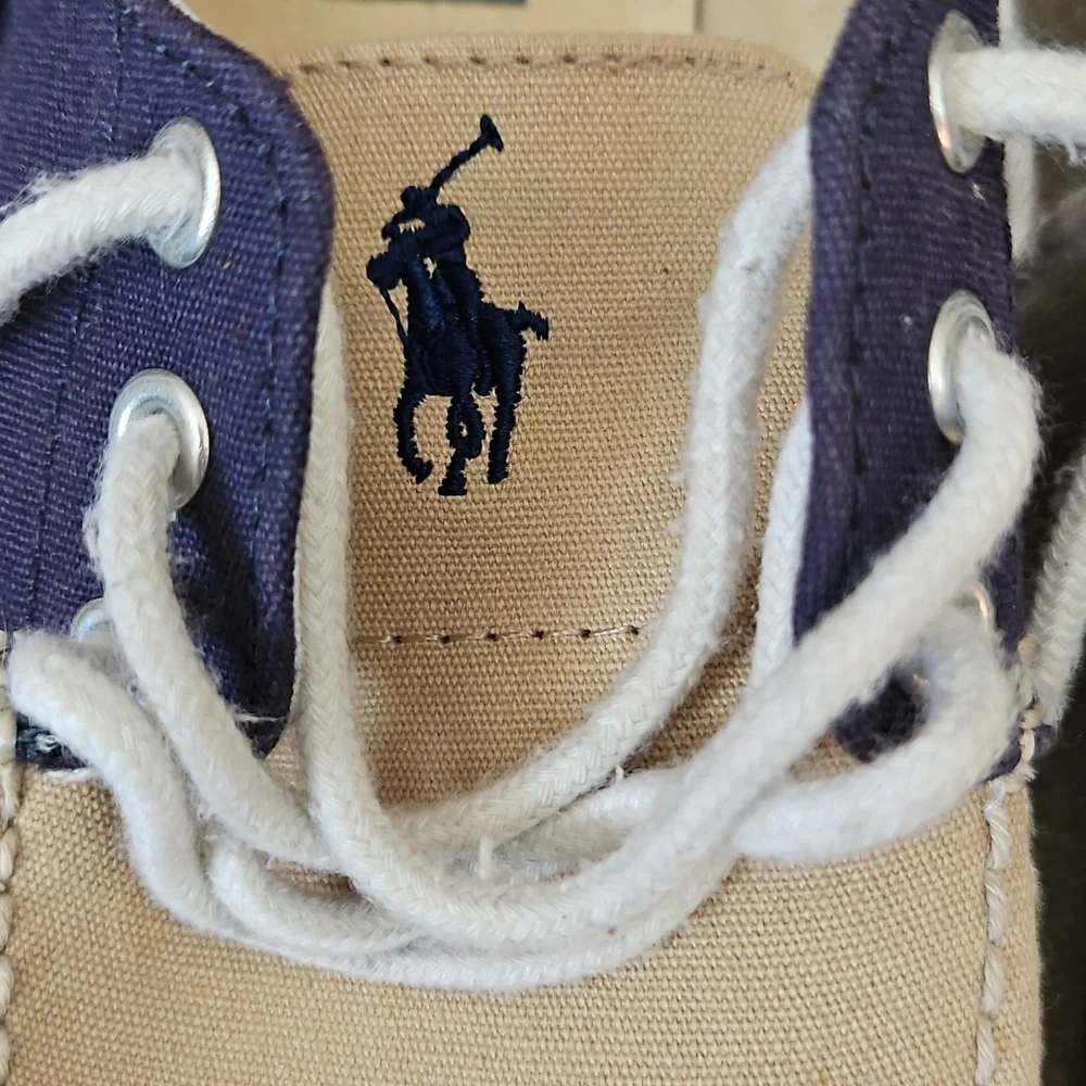 Polo Ralph Lauren Franz Canvas Boat Shoes Beige Navy Size 8D
